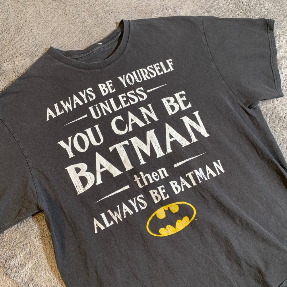 Batman Always Be Yourself Graphic T-Shirt Mens Charcoal Gray Short Sleeve L